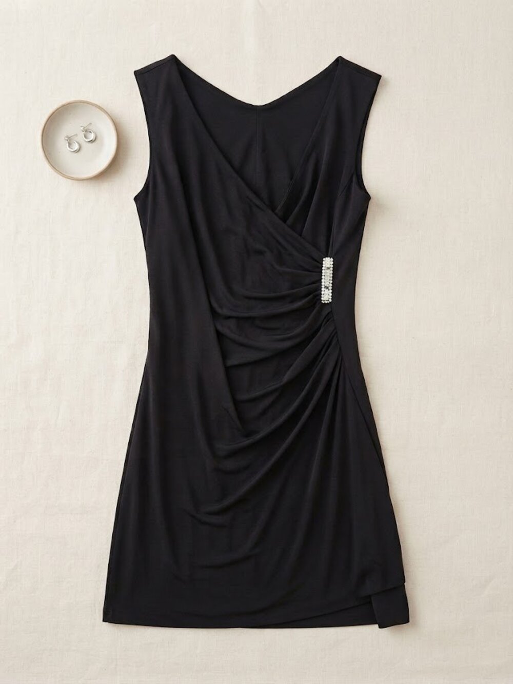 Bear Denim Black Sleeveless Cocktail Dress Rhinestone Accent Ruched Size Small F